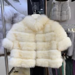 OFTBUY New Luxury Winter Clothes Lady Women Short Real Fox Fur Coat Striped Stand Collar Half Sleeve Cropped Natural Fur Jacket