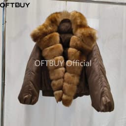 OFTBUY Big Fox Fur Collar Hooded Clothing Women Duck Down Coat Winter Warm Thick Jacket with Fur for Women Short Slim Outerwear
