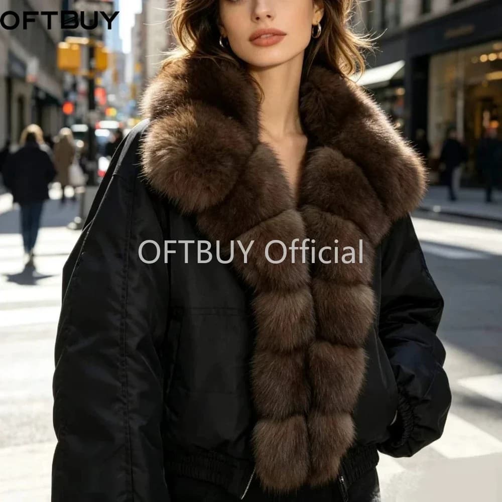 OFTBUY Big Fox Fur Collar Hooded Clothing Women Duck Down Coat Winter Warm Thick Jacket with Fur for Women Short Slim Outerwear
