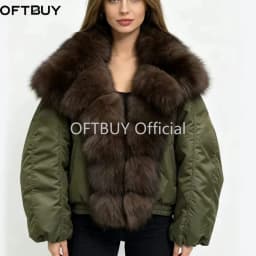OFTBUY Big Fox Fur Collar Hooded Clothing Women Duck Down Coat Winter Warm Thick Jacket with Fur for Women Short Slim Outerwear