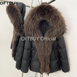 OFTBUY Raccoon Fur Hooded Down Clothes Women Duck Down Clothing Big Warm Thick Jacket with Fur for Women Winter Puffer Outerwear