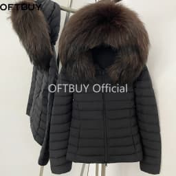 OFTBUY Goose Down Real Fox Fur Collar Lightweight Quilted Zip Up Clothes New Winter Puffer Coat Women Short Hooded Down Jacket
