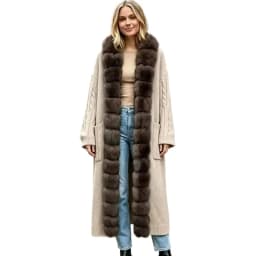 New Luxury Winter Real Natural Fox Fur Collar Woolen Blends Knit Long Overcoats Women Loose Warmth Cashmere Fur Jacket