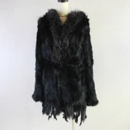 HARPPIHOP*2021 free shipping lady knitted Real rabbit fur coat/ jacket/ outware with hood women belt long with tassels