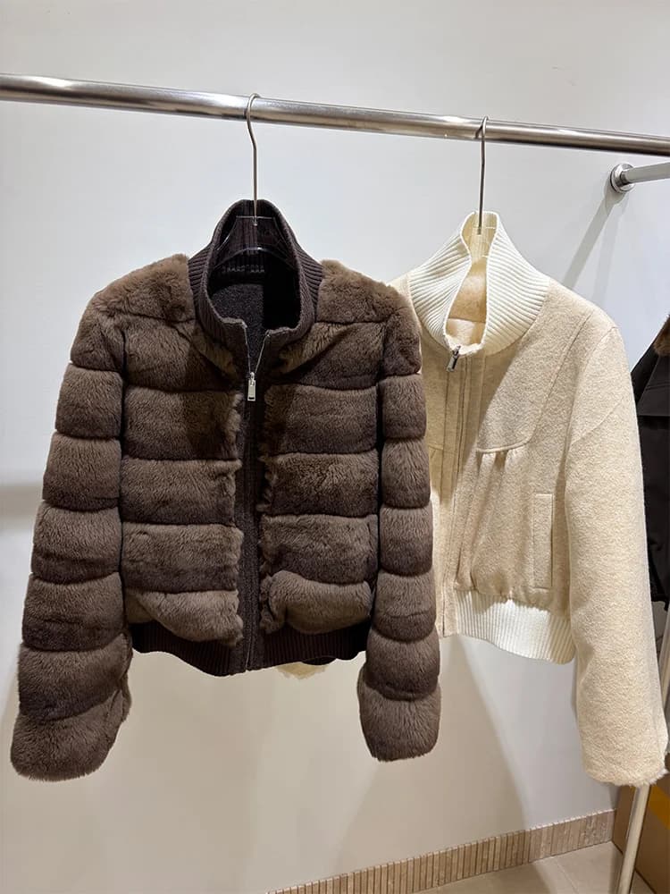 Warm New Women's Real Natural Rex Rabbit Fur Coat 2 Sides Wear Fur Coat Thick Long Sleeves Luxury Outerwear Jackets