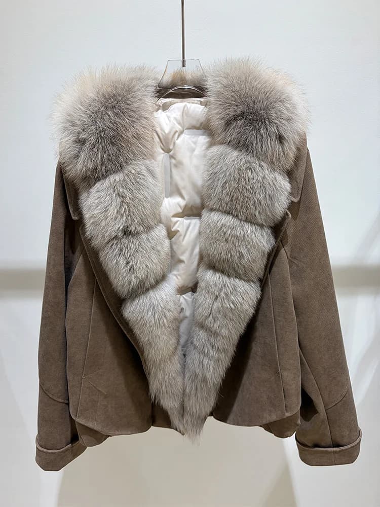 Winter Warm Women Real Fox Fur Collar Down Jacket Outerwear Casual Goose Down Coat Puffer Jacket Streetwear Female Overcoat