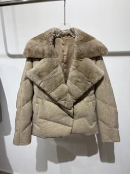 New Fashion Winter Women Goose Down Puffer Jacket Real Rex Rabbit Fur Collar Wool Coat Sleeve Warm Outerwear