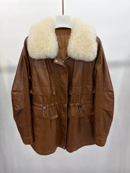 Women's Warm Natural Merino Sheep Fur Collar Coat Goose Down Jacket Genuine Sheepskin Leather Jacket Luxury Puffer Jacket