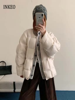 Luxury Knit patchwork down jacket for women 2026 Winter Thick warm turtleneck long sleeve puffer coat Korean style INKEO DJ668