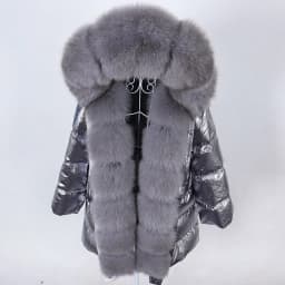 Maomaokong 2026 Winter Luxury Real Fox Raccoon Fur Collar Down Jacket Women Hooded Warm Puffer Coat Waterproof Outerwear Parkas