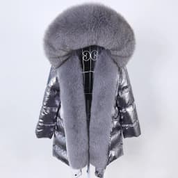 Maomaokong 2026 Winter Luxury Real Fox Raccoon Fur Collar Down Jacket Women Hooded Warm Puffer Coat Waterproof Outerwear Parkas