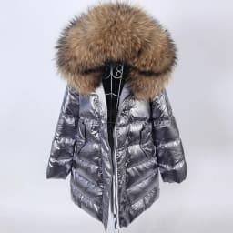 Maomaokong 2026 Winter Luxury Real Fox Raccoon Fur Collar Down Jacket Women Hooded Warm Puffer Coat Waterproof Outerwear Parkas
