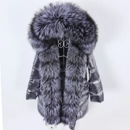Maomaokong 2026 Winter Luxury Real Fox Raccoon Fur Collar Down Jacket Women Hooded Warm Puffer Coat Waterproof Outerwear Parkas