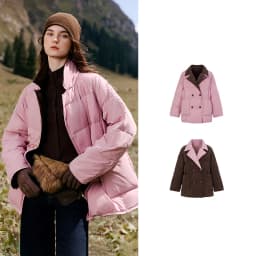TOYOUTH Women Reversible Corduroy Down Jacket 2026 Winter New Cannelé Color Block Loose Outerwear