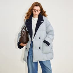 TOYOUTH Women Reversible Corduroy Down Jacket 2026 Winter New Cannelé Color Block Loose Outerwear