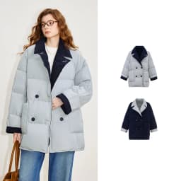 TOYOUTH Women Reversible Corduroy Down Jacket 2026 Winter New Cannelé Color Block Loose Outerwear