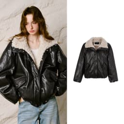 TOYOUTH Women Down Jacket 2026 Winter New Sherpa Spliced Vintage Distressed Moto Outerwear