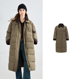 TOYOUTH Women Long Fluoride-Free Water Resistant Down Jacket 2026 Winter New Corduroy Double Collar Badge Embroidered Outerwear