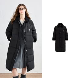 TOYOUTH Women Long Fluoride-Free Water Resistant Down Jacket 2026 Winter New Corduroy Double Collar Badge Embroidered Outerwear