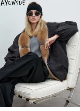 AYUNSUE 90g White Goose Down Coat Woman Clothing Qinggen Mink Fur Collar Winter Jacket Women Fashion Warm Parka Jaqueta Feminina