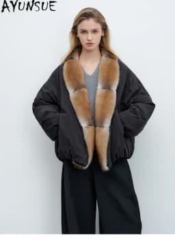 AYUNSUE 90g White Goose Down Coat Woman Clothing Qinggen Mink Fur Collar Winter Jacket Women Fashion Warm Parka Jaqueta Feminina