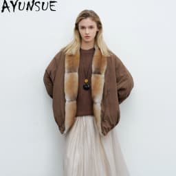 AYUNSUE 90g White Goose Down Coat Woman Clothing Qinggen Mink Fur Collar Winter Jacket Women Fashion Warm Parka Jaqueta Feminina