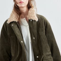 TOYOUTH Women Down Jacket 2026 Winter New Corduroy Teddy Fleece Lapel Drawstring Waist Barnes Style Workwear Outerwear