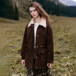 TOYOUTH Women Down Jacket 2026 Winter New Corduroy Teddy Fleece Lapel Drawstring Waist Barnes Style Workwear Outerwear