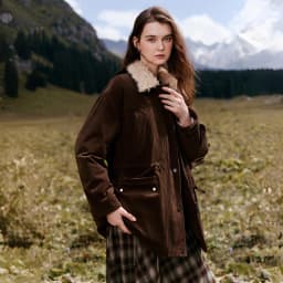 TOYOUTH Women Down Jacket 2026 Winter New Corduroy Teddy Fleece Lapel Drawstring Waist Barnes Style Workwear Outerwear