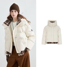 TOYOUTH Women Down Jacket 2026 Winter New Plaid Spliced Quilted 90% White Duck Down Layering Outerwear