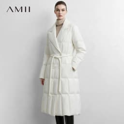 Amii Women's A-Line Down Jacket Lapel Collar Lightweight Warm Slim Fit Commuter Minimalist Women's Winter Down Jacket 12644006