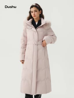 DUSHU Plus Size Mountain Ridge Down Jacket Women Stand Collar Hooded Long Puffer Coat 2026 Winter New Windproof Warm Outerwear