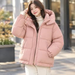 Hooded Thick Coat Short Length Urban Style with Loose Fit Long Sleeve Regular Sleeve Commuter Chic Zipper Closure Women Coats