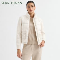 BD3621736 Women's Pure Wool Knit Hybrid Goose Down Jacket Chain Trim Pockets Stand Collar Two-Way Zip Old Money Early Autumn