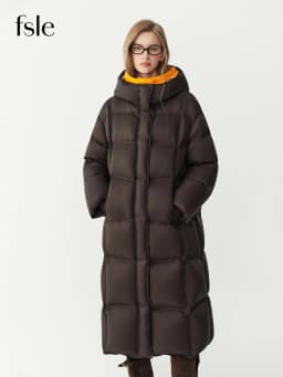 FSLE 2026 Winter Women Long Hooded Bread Puffer Downcoat Jacket Color Block Warm Quilted Down Coat Streetwear Thick Outdoor Coat