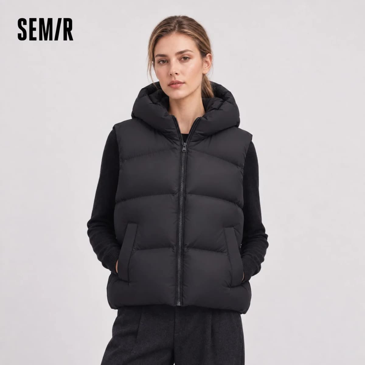 Semir Women Down Vest 90 Percent Down Fill Loose Fit Water Repellent Balloon Shape Hooded Layering Versatile 2026 New