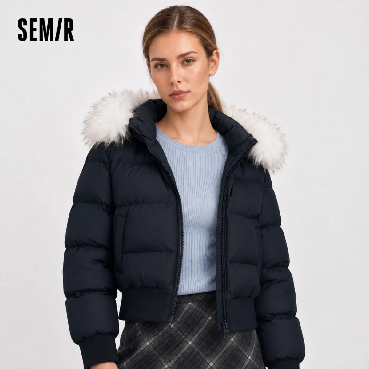 Semir Women Down Jacket Plush Collar Water Repellent Windproof 80 Percent Down Fill Streamlined Fit 2026 New Winter Daily Wear