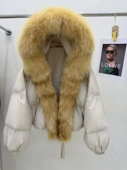 Lagabogy New Fashion Winter Clothes Women Duck Down Coat With Big Natural Fur Collar Hooded Loose Puffer Jacket Female