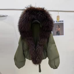 Lagabogy New Fashion Winter Clothes Women Duck Down Coat With Big Natural Fur Collar Hooded Loose Puffer Jacket Female