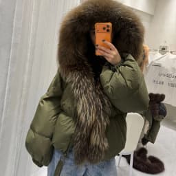 Lagabogy New Fashion Winter Clothes Women Duck Down Coat With Big Natural Fur Collar Hooded Loose Puffer Jacket Female