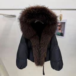 Lagabogy New Fashion Winter Clothes Women Duck Down Coat With Big Natural Fur Collar Hooded Loose Puffer Jacket Female