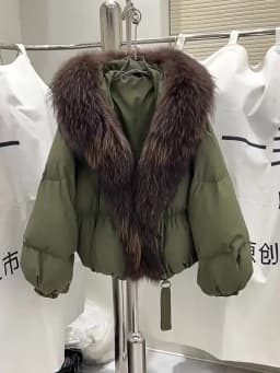 Lagabogy New Fashion Winter Clothes Women Duck Down Coat With Big Natural Fur Collar Hooded Loose Puffer Jacket Female