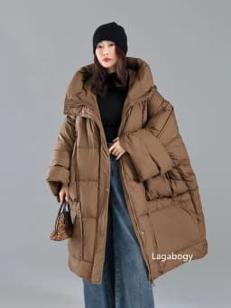 Lagabogy 2026 Loose Long Puffer Jacket Winter Women Hooded White Duck Down Coat Thick Female Parka Snow Fluffy Warm Outwear New