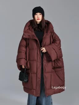 Lagabogy 2026 Loose Long Puffer Jacket Winter Women Hooded White Duck Down Coat Thick Female Parka Snow Fluffy Warm Outwear New