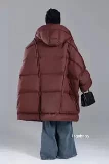 Lagabogy 2026 Loose Long Puffer Jacket Winter Women Hooded White Duck Down Coat Thick Female Parka Snow Fluffy Warm Outwear New
