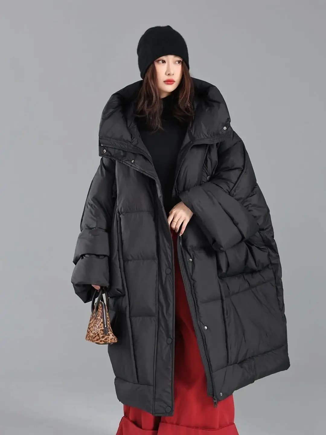 Lagabogy 2026 Loose Long Puffer Jacket Winter Women Hooded White Duck Down Coat Thick Female Parka Snow Fluffy Warm Outwear New