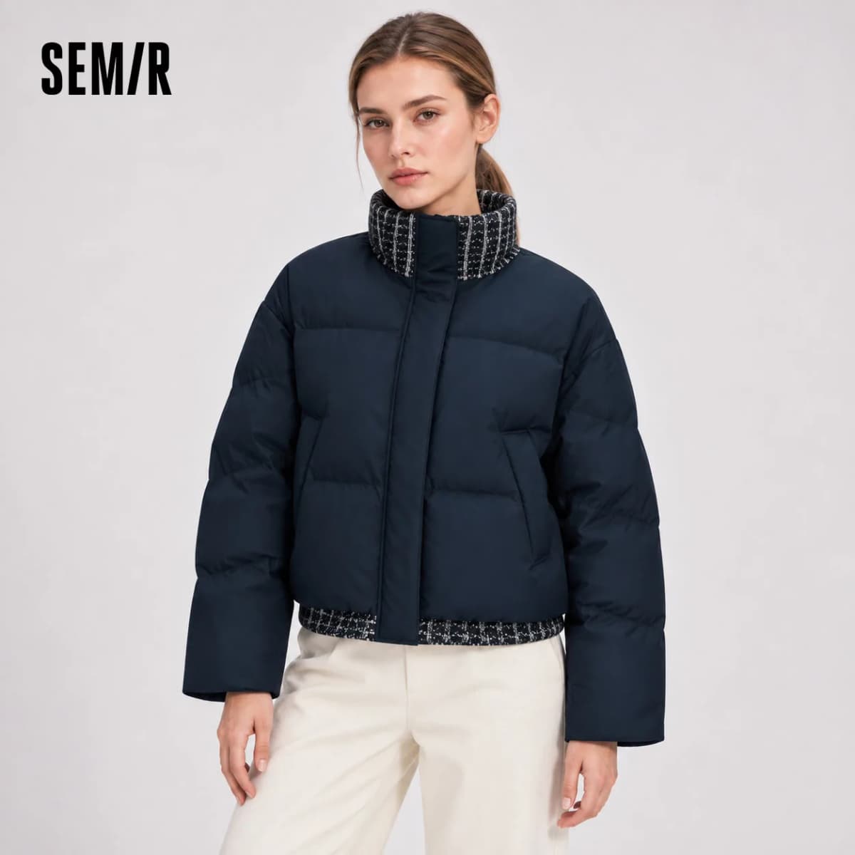 Semir Women Down Jacket Panel Design Layered Look Loose Fit 80 Percent Down Fill Versatile Modern Style 2026 New