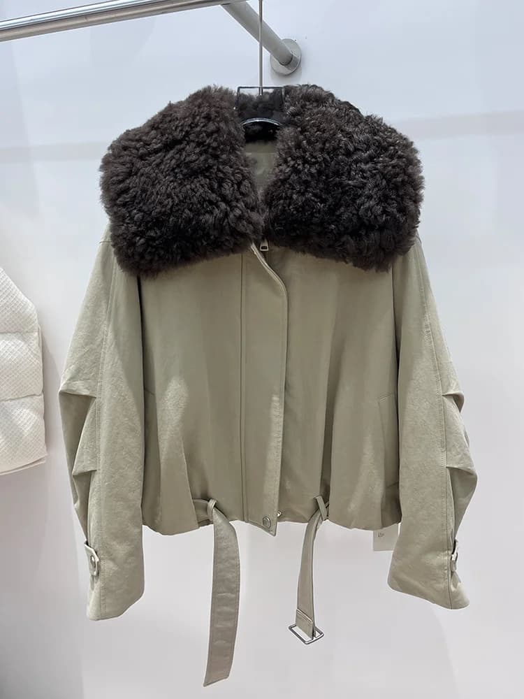 Women Winter Warm Natural Lamb Sheep Fur Collar Goose Down Jackets Thick Coat Outwear Female Puffer Jackets Hot Sale