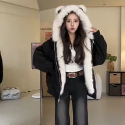 American Vintage Cat Ears Furry Hooded Coat Women Y2k Harajuku Loose Jacket Winter Retro Fashion Long Sleeve Warm Outwear New