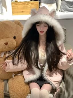 Sweet Cute Faux Fur Hooded Coat Women Y2k Aesthetics Cat Ear Design Loose Outwear Winter Casual Kawaii Fashion Warm Jacket New